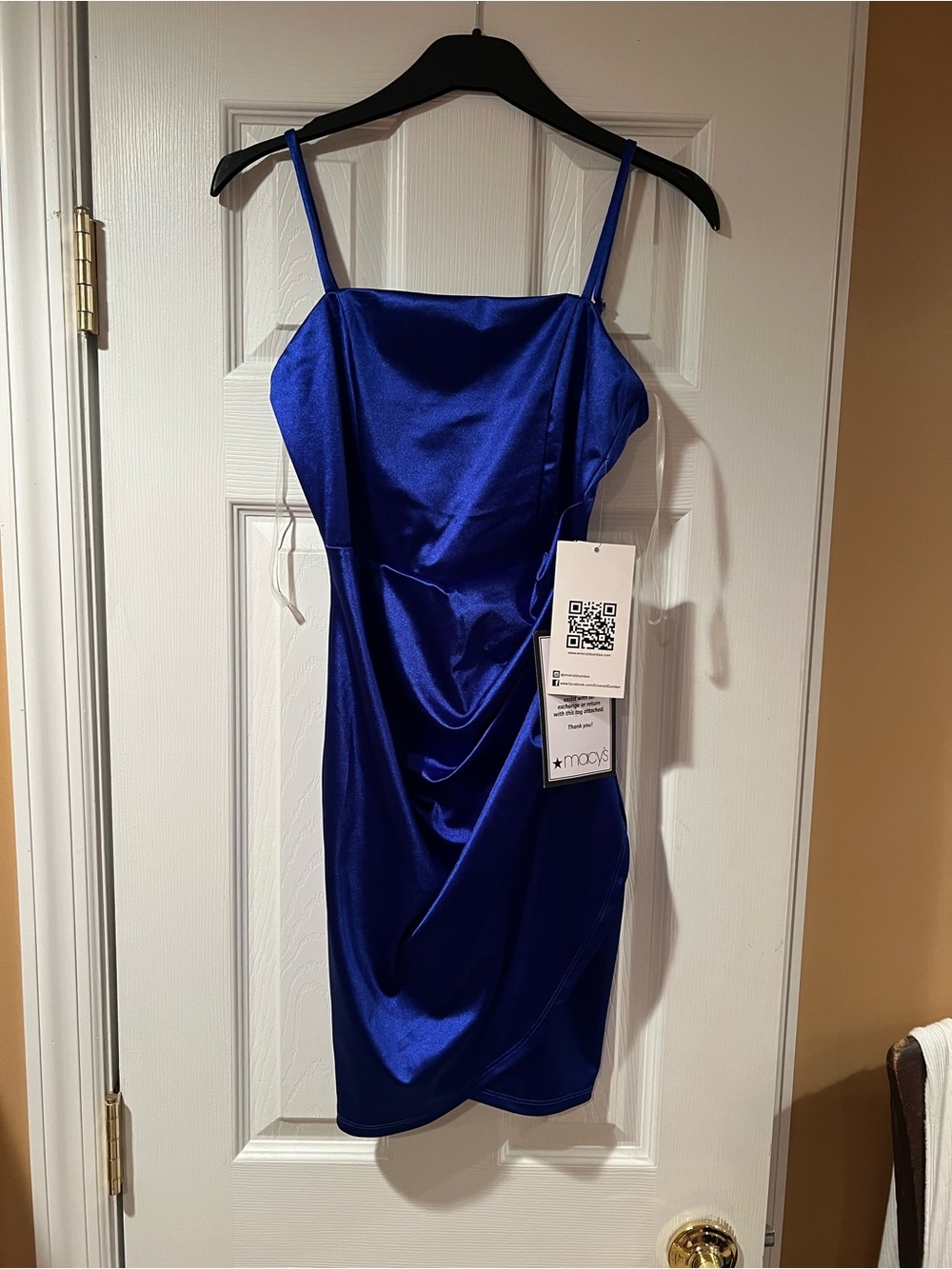 Macy's Cobalt Blue Satin Spaghetti-Strap Mini Dress